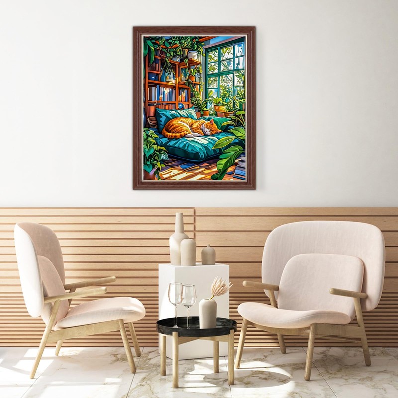 AIRDEA Orange Cat Bookshelves Acrylic Full Drill Diamond Painting Kits