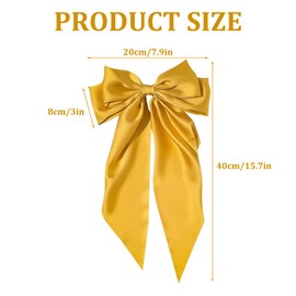 Big Bows for Women - Solid Color Hair Clips with Long Ribbon, French Barrette Clip Soft Satin Silky Bows - Cute Gifts for Women & Girls (Yellow)