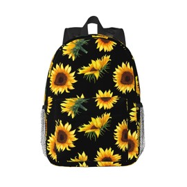 YANGZHI Sunflower Flower Floral Black 15 Inch Backpack Laptop Travel Bag For Men Women With Multiple Pockets Casual Hiking Gym Sport