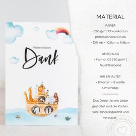 𝟴 𝗗𝗮𝗻𝗸𝘀𝗮𝗴𝘂𝗻𝗴𝘀𝗸𝗮𝗿𝘁𝗲𝗻 𝗺𝗶𝘁 𝗨𝗺𝘀𝗰𝗵𝗹𝗮𝗴 | Taufe Kommunion Konfirmation | frei Rückseite zum ausfüllen | DIN A 6 | Arche Noah Wasser