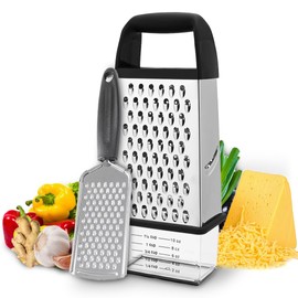 Vinnies Kitchenware 2-in-1 Stainless Steel Grater Set – Ergonomic Box Grater with Built-in Storage & Zester for Cheese, Vegetables & Ginger – Rust-Resistant, Dishwasher Safe, Easy to Use