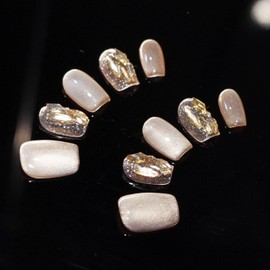 Handmade Nail Tip 3D Ballerina Short Beige White Cute Glitter Short Nail Popular Graduation Tip Fashionable Korean False Nails, Pack of 10 (Brown Stone, M)