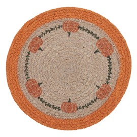 VHC Brands Jute Harvest Blessings Natural Stencil Pumpkin Trivet 8, Decorative Fall Pot Holder, Hot Pad, Kitchen Table Decor for Fall and Thanksgiving