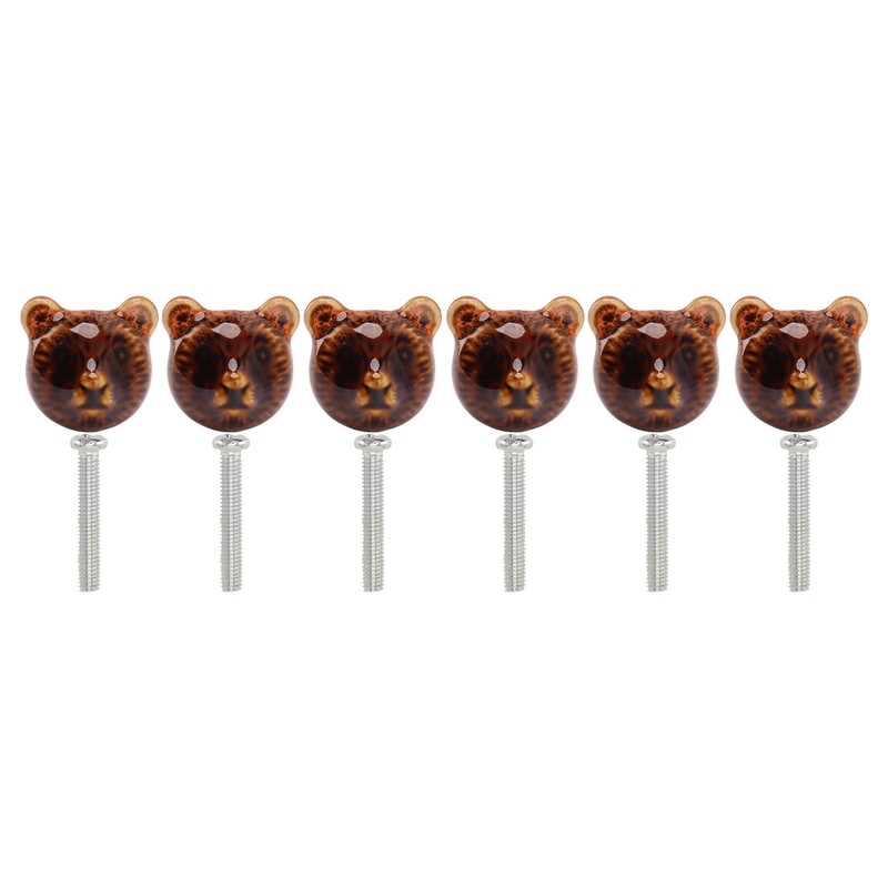 6PCS Bear Door Knob Orange Zinc Alloy Ceramic Decorative Bear