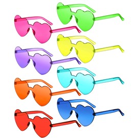 Frienda 8 Pairs Heart Shaped Sunglasses for Women Rimless Heart Glasses Candy Color Heart Sunglasses for Party Favor (Neon Color)