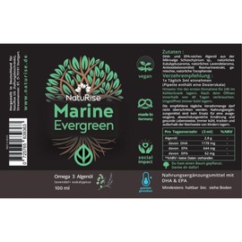 NatuRise® Omega 3 Vegan - Algenöl - 1884mg DHA, EPA & DPA - Hochdosiert - 100 ml - Laborgeprüft – Triglycerid-Form - Pipette mit Dosierskala - UV-Glas (Lavendel + Eukalyptus)