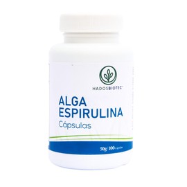 HADOSBIOTEC | Alga Espirulina cápsulas Ingredientes naturales 100% Alga Espirulina maxima Sin conservadores ni aditivos Pack 3 piezas 100 cápsulas 50 g c/u