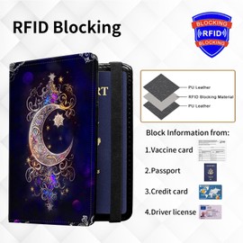 BETIWAD Passport and Vaccine Card Sleeve Combo with CDC Vaccine Card Slot and Credit Card Holder, Travel Document Organizer and RFID Blocking Leather protective Cover-Moon Star Galaxy Floral