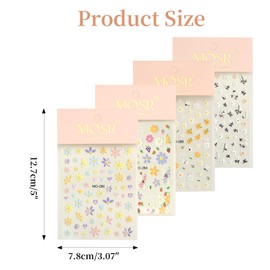 4 Bögen Frühling Sommer Blumen Nagel Sticker, Nail Art Stickers Zubehör DIY Nail, Blumen Nagelkunst Aufkleber mit Wasserfestigkeit für Mädchen, Nagelkunst Design Dekorationszubehör