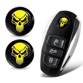 SkinoEu 2 x Diameter 14 mm 3D Key Emblem Stickers for Remote Control Car Moto Logo Key Badge Tuning Yellow Black Skull KS 193