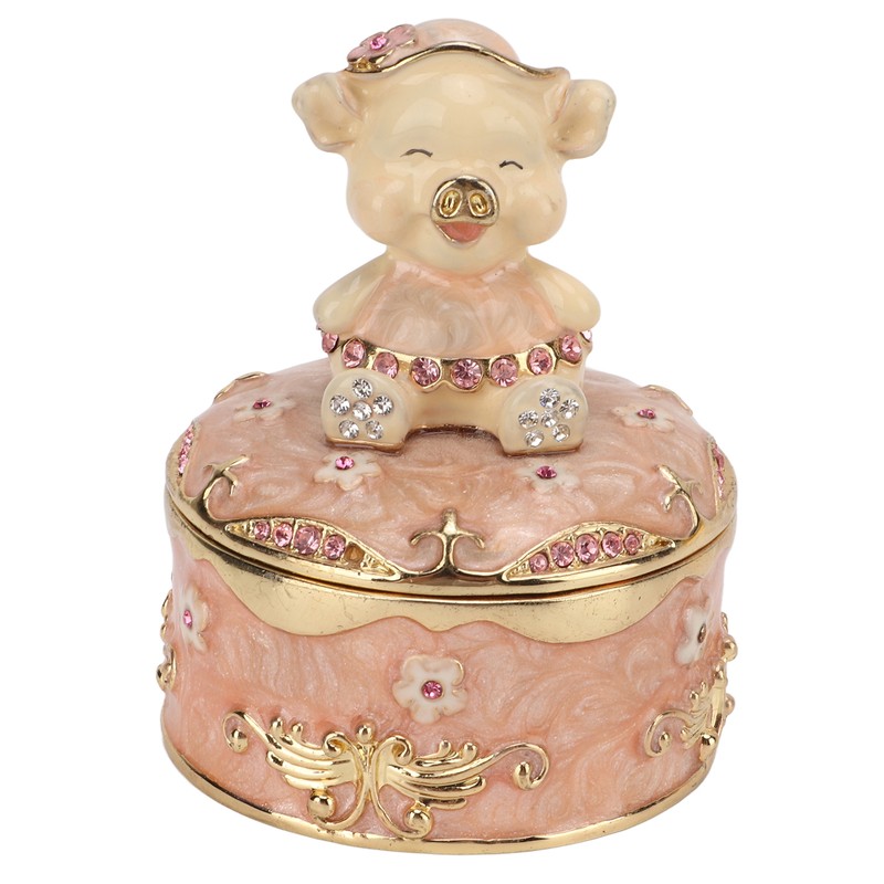 Pig Hinged Jewelry Box Hollow Design Cute Appearance Hand Painted