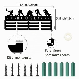 CREATCABIN Porta Medaglie da Hockey Runner Appendiabiti per Medaglie Espositore Sport Metallo Premi da Appendere Ferro Supporto Piccolo Decorazione Premi per Parete Casa Badge Gara Corridore 29x13cm
