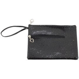 Damen-Kosmetiktasche mit Pailletten, mit Reißverschluss und Fronttasche, Kosmetiktasche für Reisen, Schwarz