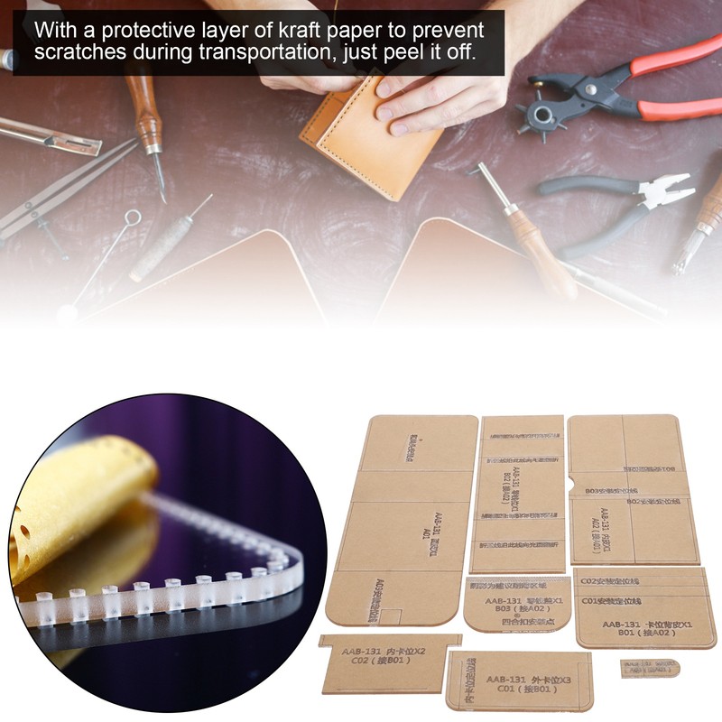 8Pcs Acrylic Template Short Wallet DIY HandMade Leather Pattern Mold