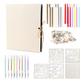 JOYSKY Photo Scrapbook DIY 10.43X8.26 inch Album Scrapbook Memory Books for Birthday, Scrapbooking Supplies Kit for Couple Baby Family Wedding Travel, Beige, DIY Travel Scrapbook, Baby Photo Album