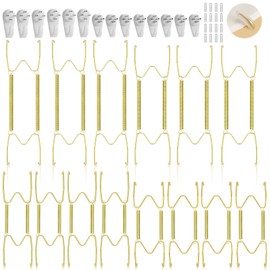 14 Pieces Plate Hangers for Wall - 6/8/10/12 Inch Invisible Wall Plate Hangers, Stainless Steel Plate Wall Hangers with 14 Pieces Wall Hooks for 5.5 to 12.5 Inch Decorative Plates and Arts (Gold)