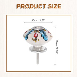 sourcing map 6 Pcs Floral Ceramic Pull Knobs, Vintage Round Cabinet Knobs, Red Morning Glory Ceramic Knobs Pumpkin Knobs for Kitchen Cabinet, Door & Drawer, Wardrobe, Cupboard