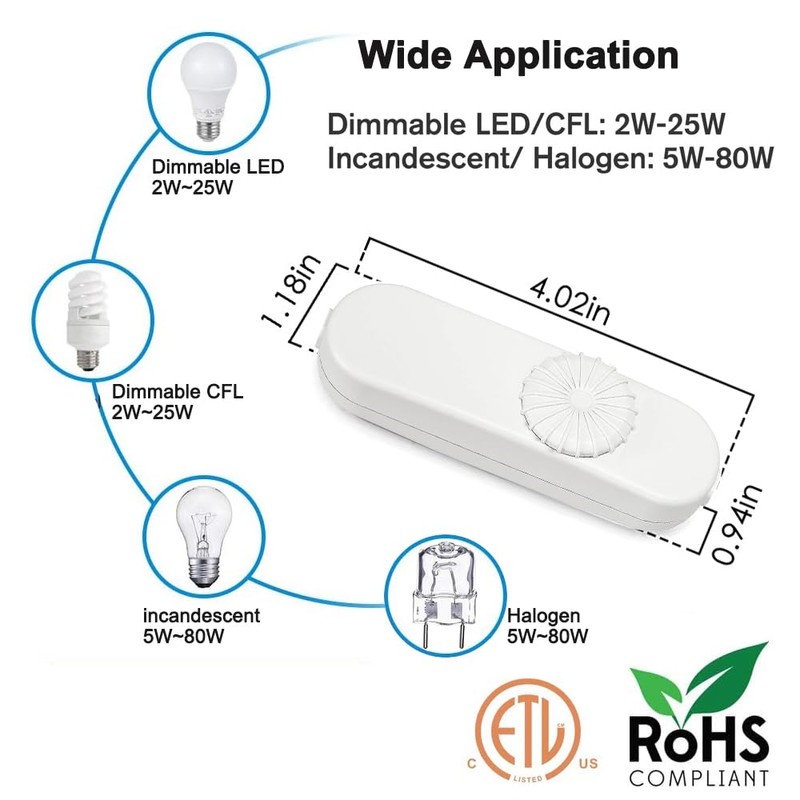 Inline Dimmer Switch, Knob Lamp Dimmer, Cord Lights Switch Replacement