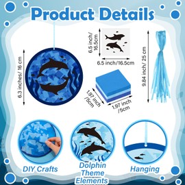 Motipuns 24 Sets Summer Dolphin Crafts Dolphin Tissue Paper Beach Craft Kits DIY Ocean Sea Theme Party Decoration Make Your Own Sea Animals Hanging Ornaments for Summer Camping Party Decoration