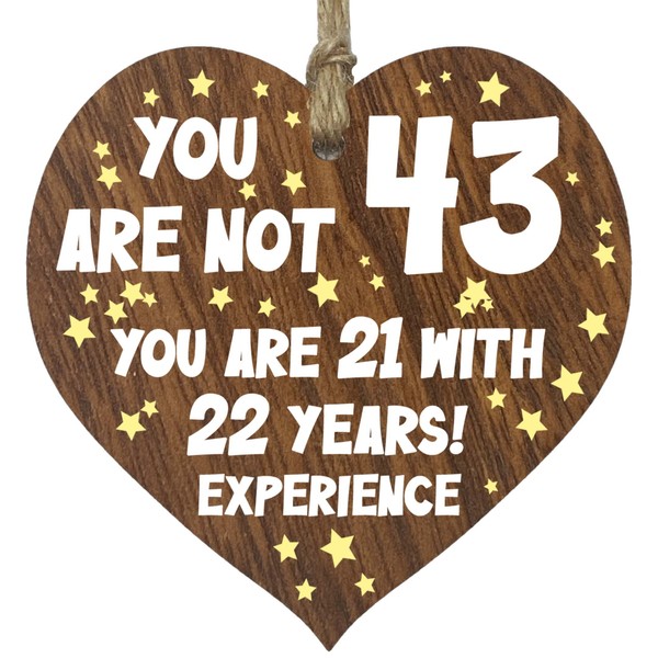 43rd Birthday Gift For Women Men Wooden Heart Plaque, Dark