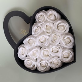 Forever Flowers in Heart Shape Box,Gift for Valentines Day, Gifts for Women,Birthday Gifts for Women,Gifts for Wife,Eternal Roses, Soap Flower Roses Gift for Valentines Day (White)