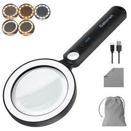 Magnifying Glass with Light, 10X 30X Handheld Real Glass Magnifier with 36 LED Light, 5 Color Modes Dimmable Rechargeable Lighted Magnifier for Seniors Reading, Inspection (White & Black)