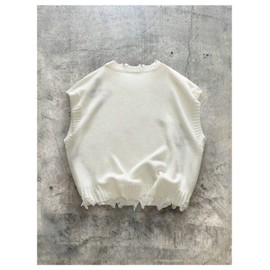 BEAUDRM Men's Cross Print Sweater Vests Y2k Ripped Crew Neck Sleeveless Casual Knit Tops Streetwear Black and White Medium