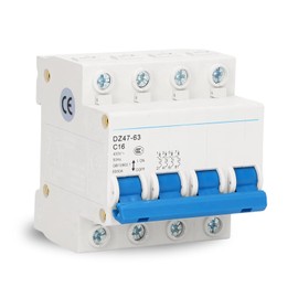 DEWIN Miniature Circuit Breaker 16 A, Miniature Circuit Breaker, DIN Rail Mounting, Circuit Breaker 4P 16A AC 400V
