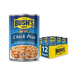 BUSH'S BEST 16 oz Canned Garbanzo Beans (Chickpeas), Source of Plant Based Protein and Fiber, Vegetarian, Low Fat, Gluten Free, (Pack of 12)