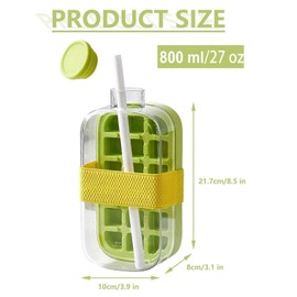 Crush Cup Ice Cube Bottle, Ice Cube Bottle with Straw, 2 in 1 Touch-Free Ice Cube Tray Water Bottle with Lid and Bin, Push-Type Ice Cube Making Bottle for Home Outdoor Ice Making Freezer Juic, 800ml
