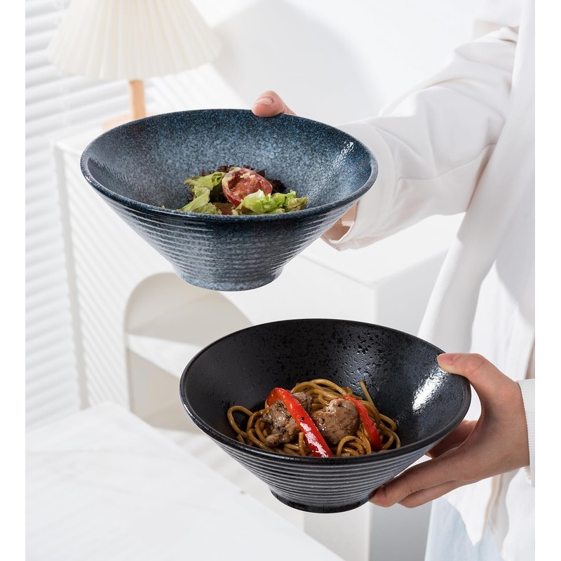 Jusalpha Ceramic Ramen Bowl Set, 7 Inch Asian Noodle Soup