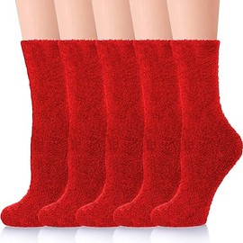 Zhiyu Fluffy Socks for Women Bed Socks 6 Pairs Ladies Slipper Socks Soft Plush Fuzzy Socks Winter Comfy Warm Socks for Christmas Valentines Gifts (Red)