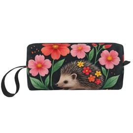OLUSENMO Flower Hedgehog Makeup Bag Small Compact & Durable Travel Cosmetic Bag Organizer Oxford Fabric Impact-Resistant Multi-Purpose Storage Perfect for Travel, Gym, Daily Use
