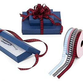 3/8" X 10 Yards Narrow Gingham Ribbon -Black/White Christmas