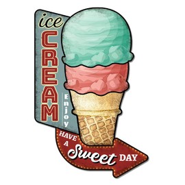 GLOBLELAND "Enjoy Ice Cream" Vintage Metal Tin Sign Retro Ice Cream Plaque Poster Metal Wall Decorative Tin Signs for Home Cold Drink Shop Restaurant Coffee Shop Club Bar Decoration