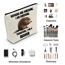YULUENZE Beaver Lover Gift Beaver Makeup Bag Beavers Are Awesome Toiletry Zipper Pouch Funny Beaver Cosmetic Bag Birthday Gift for Beaver Fans Lovers Women Friends