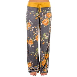 Women's Palazzo Floral Pants Casual Print Drawstring Wide Leg High Waist Lounge Pajama Pants US 4, Yellow