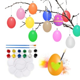 Onlvmyur Hanging Easter Eggs Plastic Eggs 20pcs Easter Eggs Decoration DIY Colorful Easter Egg with 2 Brushes 1 Palette 6 Colors for School Home Office Party