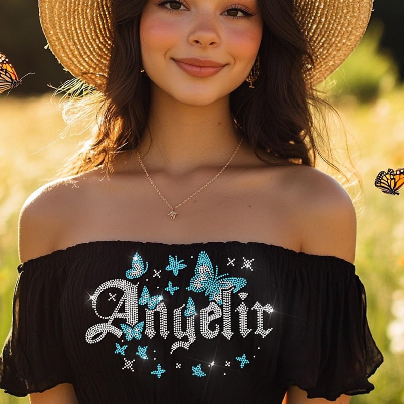 ANATTASOUL White Rhinestone Iron on Transfers Angelic and Butterfly Bling