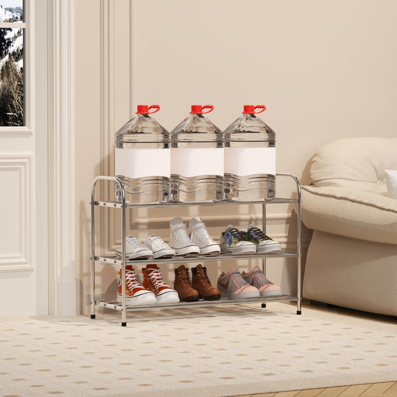 Botion 3 Tier Expandable Shoe Rack for Closet, Stainless Steel