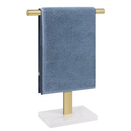 BathAce Hand Towel Holder, T-Shape Hand Towel Stand for Bathroom, Hand Towel Rack Bar Standing for Vanity Kitchen Countertop, 304 Stainless Steel (Marble Base, Gold)