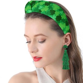 Flyonce Layered Tassel Earrings for St Patrick's Day, Beaded Green Leaf Boho Thread Dangle for Women, Bohemian Statement Chandelier