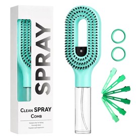 2-in-1 Hair Brush with Water Spray Detangling for Curly Thick Hair, Fine Mist Hair Brush Mister, Portable Liquid Spraying Hairbrush for Wet Dry Hair, with Clips (Blue)