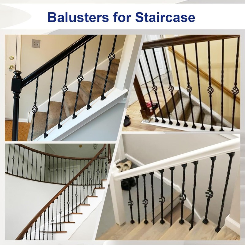 Sidasu 16-Pack Wrought Iron Balusters for Staircase, Hollow Single Basket