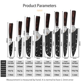 XYJ Stainless Steel Kitchen Knives Set 8 Piece Chef Knife Set with Carry Case Bag & Sheath Well Balance Ergonomic Handle