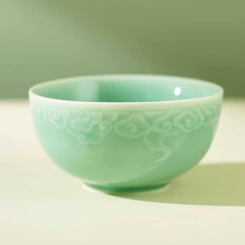 SILINE 4.5" Green Porcelain Bowls Set of 2,Genuine Longquan Celadon