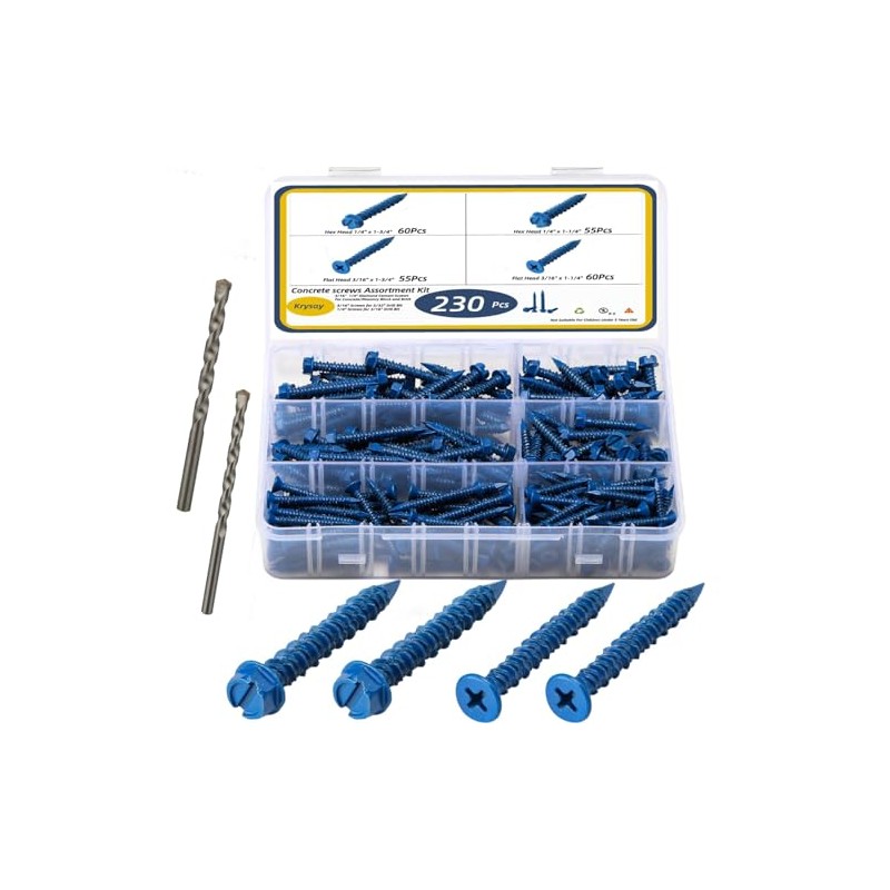 Kit de surtido de 232 piezas de tornillos para concreto