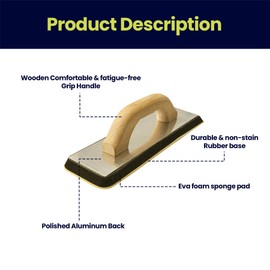 Dapetz ® Grout Float EVA Foam Float Sponge Pad on Rubber Base With Polished Aluminum Back, Tile Grouting Float Wooden Grip Handle, Suitable for Professional or Domestic Use 305 x 100mm