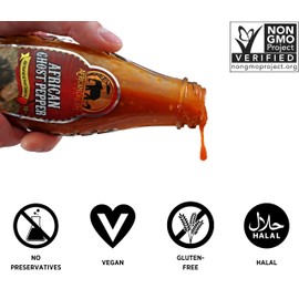 African Ghost Pepper Hot Sauce by African Dream Foods | Extremely Spicy Sauce | Vegan, Non-GMO | Glass Bottle, 5 fl oz