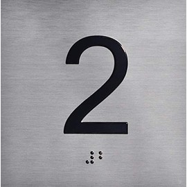 2ND Floor Elevator Jamb Plate sign - floor 2 eleavtor sign with raised letters & Grade 2 Braille - Includes Red Adhesive pad for Easy Installation (4" W x 4" H,SILVER/BRUSH SILVER, Tacticle Sign) - The Sensation line